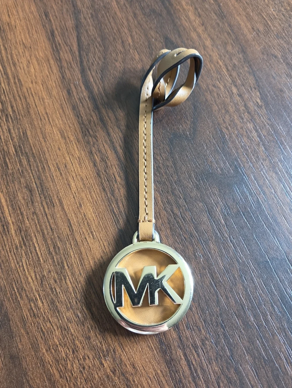 Michael Kors Brown Leather MK Logo Key Bag Charm with Gold Hardware